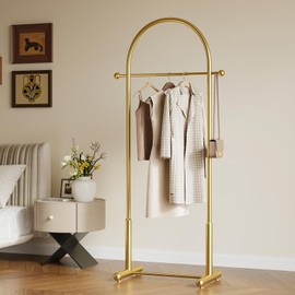 HAZHEYE Metal Small Clothes Rack, Arched shape gold Clothing Racks for Hanging Clothes,Heavy Duty Garment Rack for Small Spaces Modern Coat Rack Stand for Entryway, Bedroom (gold)