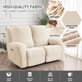 Gennia Waterproof Recliner Loveseat Cover,Stretch Reclining Sofa Covers with Pockets,Washable Lazy Boy Recliner Slipcovers,Leakproof Couch Protector for Kids, Pets, Dog and Cat (2 Seat, Beige)