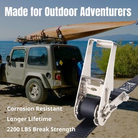 BonsMax Stainless Steel Endless Ratchet Straps, 1" x12' Tie Down Strap for Outdoor, Boat, Snow, Marine Accessories, 2200 LBS Break Strength