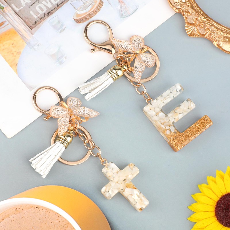 MWOOT Alphabet Initial Letter Keychain for Women Butterfly Cross Keychains