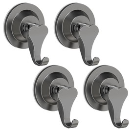 Strong Vacuum Suction Hooks No Drill No Nail Wall Hook for Bathroom, Kitchen and Glass, Hold Up to 5KG Heavy Duty Hook, Reusable Heart-Shaped Easy to Use with Strong Suction Gray 4 Pack