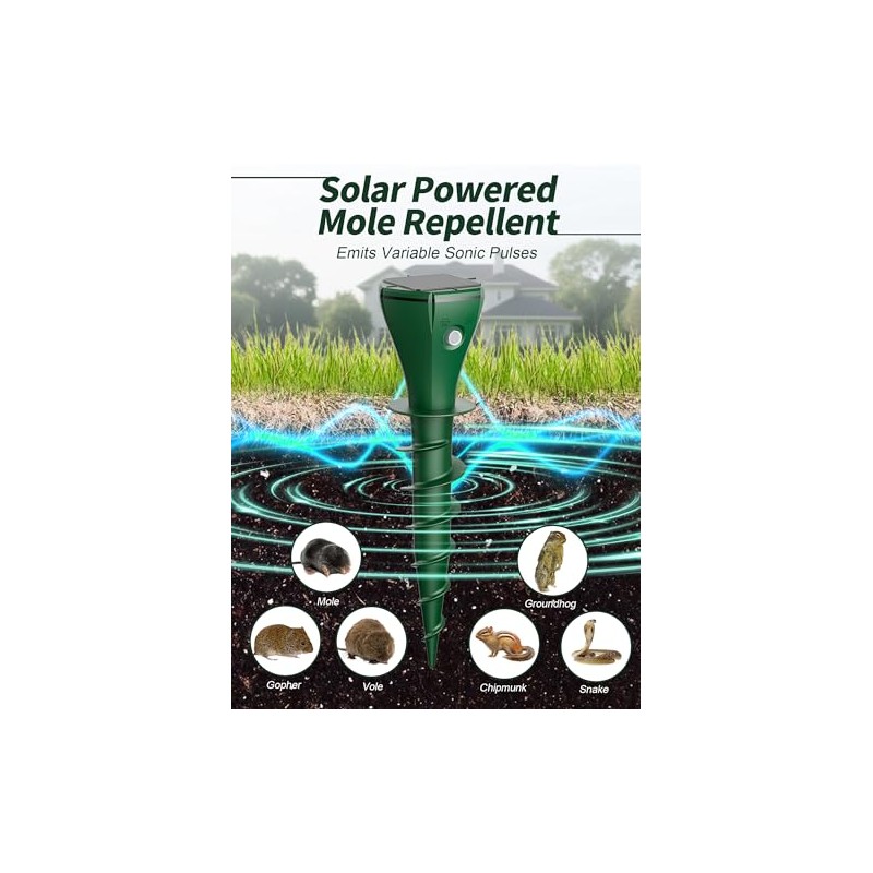 Mole Repellent Solar Powered for Lawns,Waterproof Gopher & Groundhog Repellent
