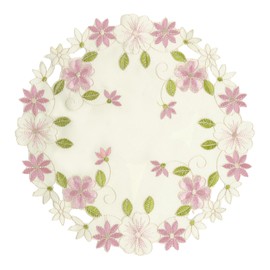 URROMA 6Pcs Embroidered Round Coasters,30cm*30cm Placemat with Flower Design, Coffee Coasters Dinner Mat for Dining Room Kitchen Wedding Banquet