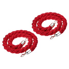 PATIKIL Stanchion Rope, 2 Pack 1.2m/3.9Ft Barrier Rope Twisted Post Ropes for Posts Stands Queue Divider Crowd Control of Hotel, Red Silver