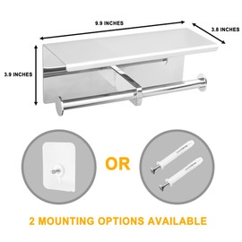 yeavs Double Toilet Paper Holder SUS 304 Stainless Steel Tissue Roll Rack with Phone Storage Shelf (Polished Chrome)