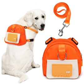 Bagentry Orange Dog Harness Backpack with Leash & Poop Bag Dispenser, Modern Style, Medium Dog, 17-33 Lb, 5.9" x 5.9" x 2.3"