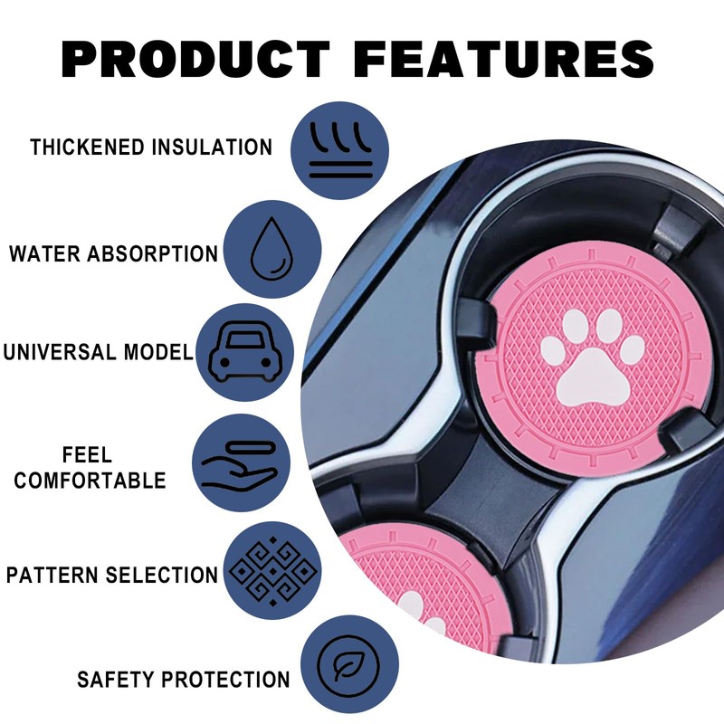 Piburth 4 Pack Car Cup Holder Coasters, Dog Paw Insert