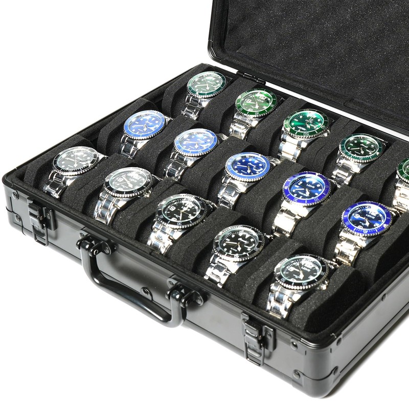 AUKURA 15 slots Watch organizer Case, Aluminum watch storage box,