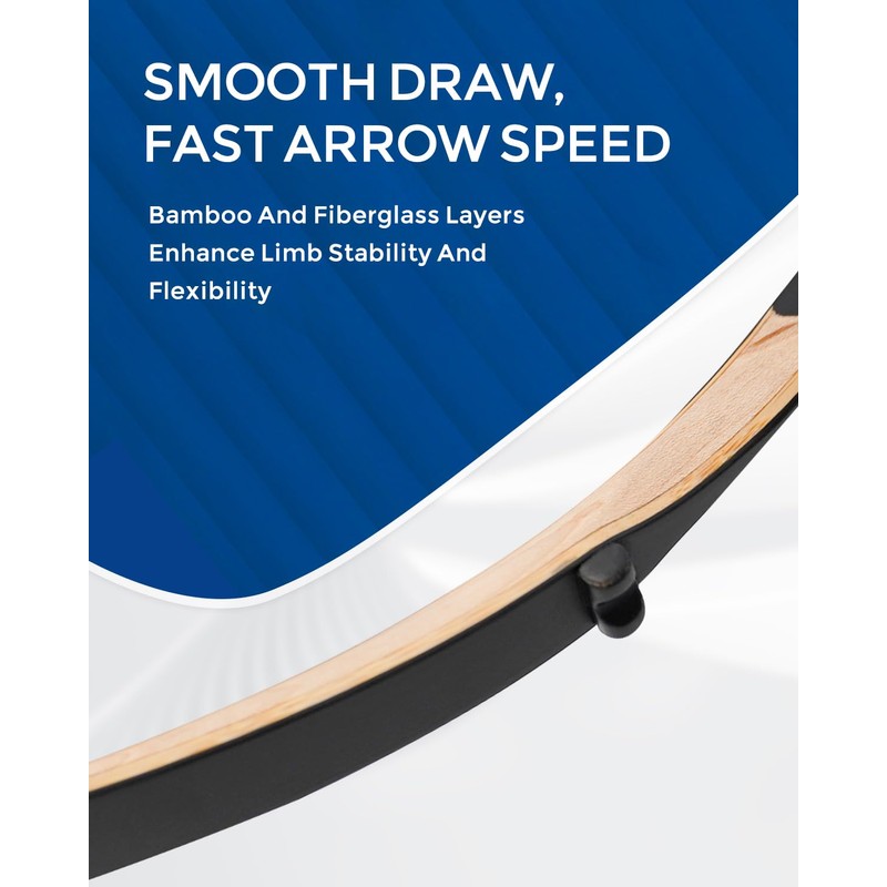PMZ 58" Traditional Recurve Bow, Wooden Ming Hunting Bow 20-50lbs