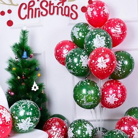 Christmas Round Balloons Decoration MERRY CHRISTMAS Balloons Set Christmas Decorations Party Decorations School Festival Cultural Festival Bar KTV Venue Decor Home Decoration (12 Inch 50 Pcs) (Snow