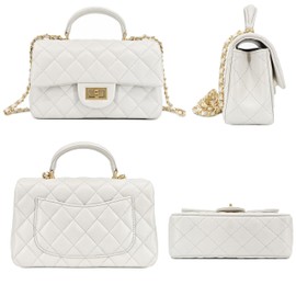 Small Quilted Crossbody Bags for Women, Genuine Leather Shoulder Bags with Gold Chain Strap, Soft Lambskin Top Handle Flap Purses, Trendy Luxury Designer Lady Dressy Evening Handbags (Milk White)