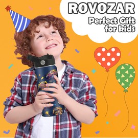 ROVOZAR Monster Truck Water Bottle - 16oz Monster Truck Stainless Steel Water Bottle with Straw - Funny Trucks Insulated Cup for Boys - Trucks Kids Tumbler for School, Sports, Travel