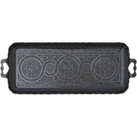Turkish Greek Arabic Ottoman Coffee Tea Beverage Rectangle Fancy Decorative Serving Tray (Black)