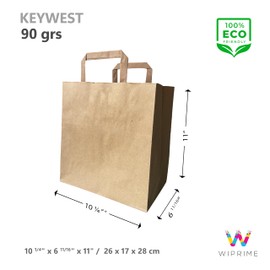 WIPRIME – Pack of 200 Brown Kraft Paper Bags with Flat Handles – 10 1/4 x 6 11/16 x 11 Inches –Model Key West Durable, and Perfect for Retail, Grocery, Takeout,Gifts, and Food Packaging