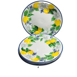 Royal Norfolk Lemon Floral Dinner Plate W/ Blue Rims, 10.5-(4)
