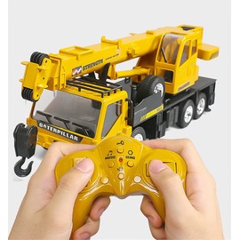 WEECOC RC Crane Construction Tractor Remote Control Large Crane Truck wiht Light and Sound Rechargeable Electronics Hobby Toys for Kids Boys Child (Yellow)
