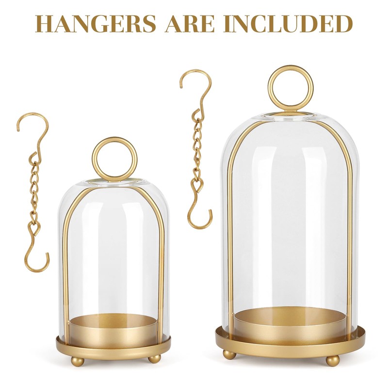 Versatile Metal Candle Holder Set with Handmade Glass Dome,Antique Brass