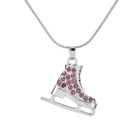 OIDIMS Skating Shoes Rhinestone Pendent Necklace for Women Men Cubic Zirconia Ice Skate White Enameled Figure Skating Pendant Team Sport Skater Jewelry Sports Fan Necklaces Skate Lover Gifts (Purple)