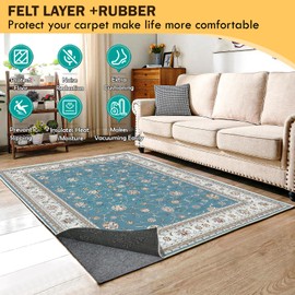 Waterproof Rug Pad, 8x10 ft Under Area Rug Carpet Pad, Non Slip Felt Rug Pads for Hardwood Floors, Keep Carpets in Place Soft and Prevent Rug from Wrinkling or Buckling