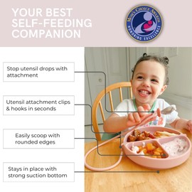 DropLess Plate – Silicone Baby Plate with Suction & Utensil Tether | No More Dropped Spoons or Forks | Toddler Suction Plate | BPA-Free | Microwave & Dishwasher Safe | 100% Food Grade | Gray