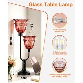 Lightdot Mid Century Modern Table Lamp Red Glass Vintage Lamp Gift Dimmable