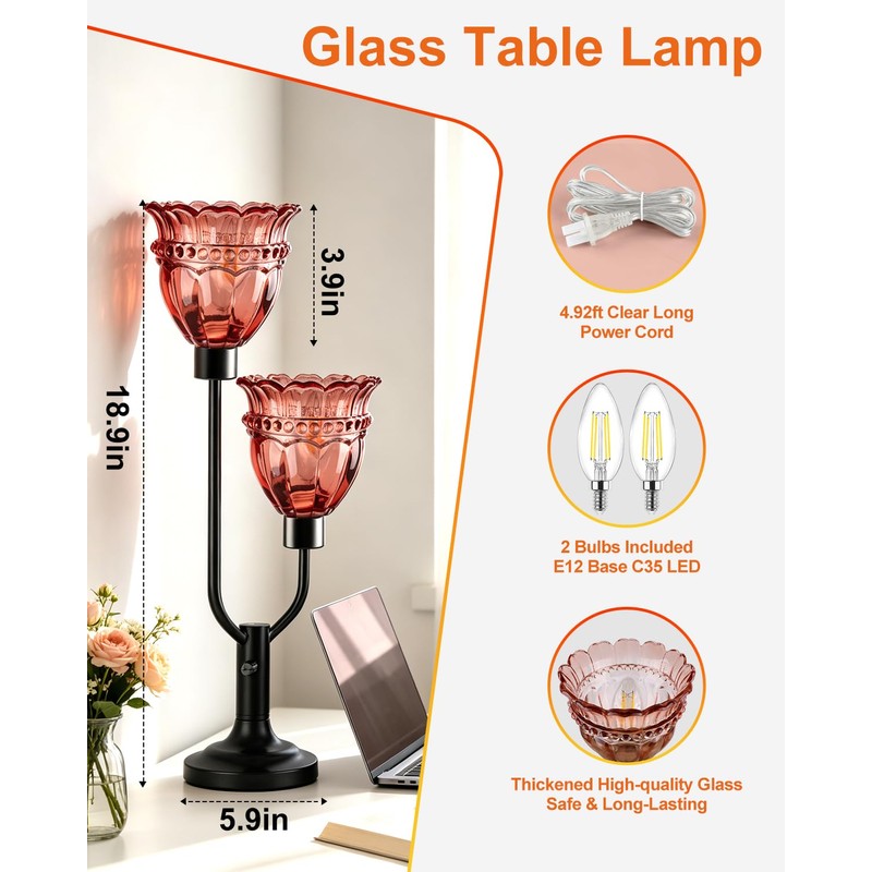 Lightdot Mid Century Modern Table Lamp Red Glass Vintage Lamp