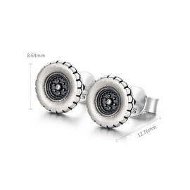 Vintage Tire Tread Round Stud Earring for Men, Silver Tone, Creative Unisex Design,ER121