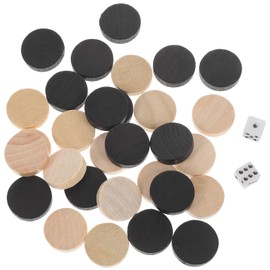 Vaguelly Wooden Backgammon Pieces, 30pcs 19mm Small Backgammon Checkers with Dice Solid Wood Checker Pieces Set Board Games Table Chip Game Accessories