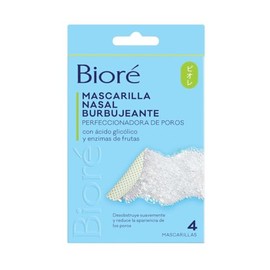 Bioré, Mascarilla Nasal Burbujeante, Perfeccionadora de Poros, Con Ácido Glicólico y Enzimas de Frutas, 4 Bandas