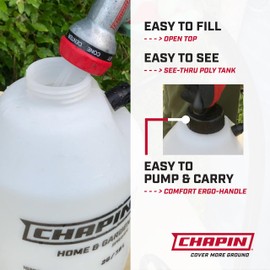 Chapin International Chapin 16200 2-Gallon Made in USA Garden Pump Sprayer with Ergonomic Handle, Trigger Shut Off, Adjustable Cone Nozzle and in-Tank Filter, for Spraying Weeds, Insects, Fertilizers, Translucent White