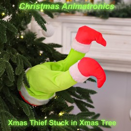 Green Elf Christmas Tree Decorations, Christmas Animatronics Green Monster Stuck in Xmas Tree Topper Decor, Whimsical Plush Elf Swinging Legs Ornaments for Holiday Party Mantel Wreath Gifts