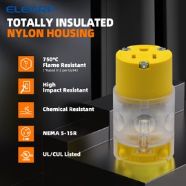 ELEGRP Lighted 15 Amp 125 Volt NEMA 5-15R 2 Pole 3 Wire Grounding Straight Blade Electrical Plug Replacement Cord Outlet Commercial Grade, Yellow, 5 Pack