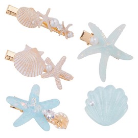 WADORN Starfish Shell Pearl Hair Clips Set Glitter Sea Star Alligator Barrettes Cute Seashell Ponytail Holder Mermaid Hair Accessories for Wedding Headpiece Women Beach Party Hairpin Headdress