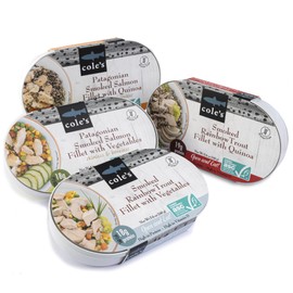 COLE’S Open & Eat Meals Variety Pack | 5.6 oz Hand-Packed Smoked Salmon & Trout with Quinoa & Vegetables | Ready to Eat Meals | High Protein, 4 Cans