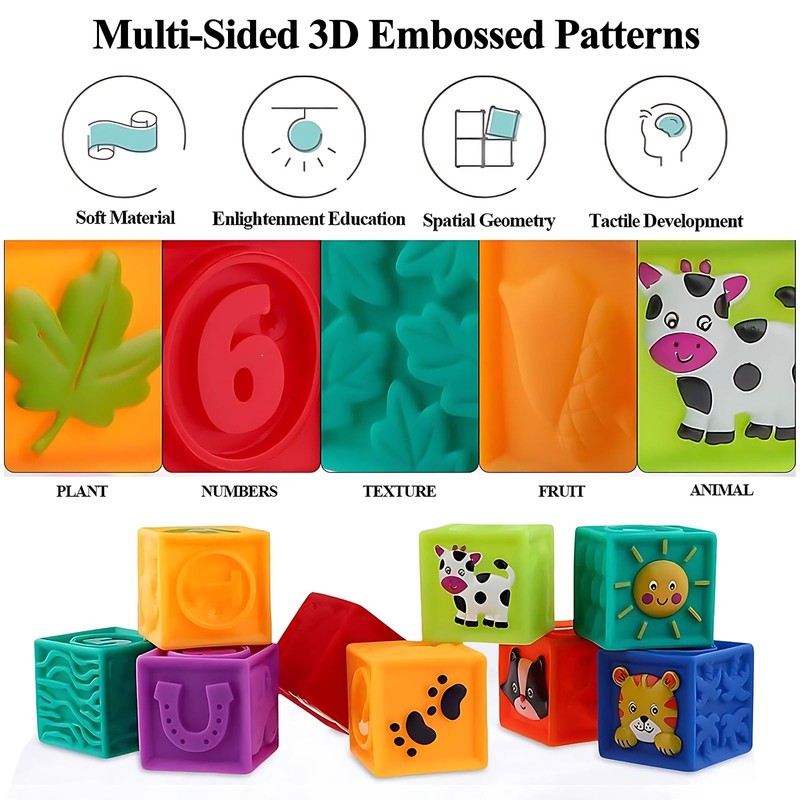 Kingtree Baby Blocks, 9PCS Soft Squeeze Building Blocks Stacking Toys