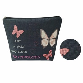 Livel lhood Just A Girl Who Loves Butterflies Makeup Bag for Women Cute Small Cosmetic Bag for Purse Travel Toiletry Zipper Butterfly Black Pouch for Girls Gift for Butterfly Lovers Friends
