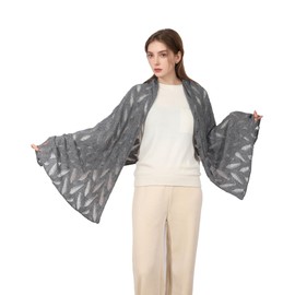 Mongoro Cashmere 30% Mongolian Cashmere 70% Australian Merino Wool Scarves Extra Large Pashmina Wrap Shawl Stole Grey Leaf/leaves Solid with Gift Box