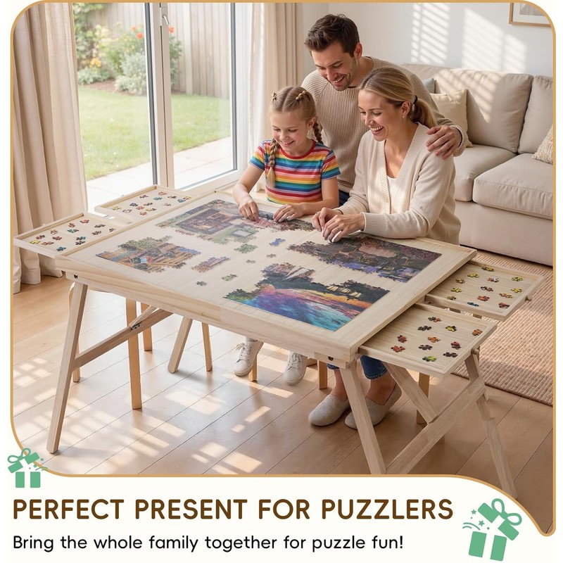 TEAKMAMA 27.6" H Tall 1500 Piece Puzzle Table with Legs,