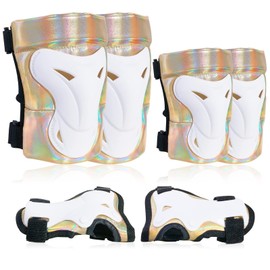 Bienbee Knee Pads for Women, Knee Pads Wrist Guard Knee and Elbow Pads Adult Protective Gear Set for Skateboard, Roller Skating, for Women Men Youth Adult Kids,Laser Gold M
