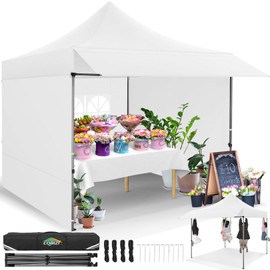 COBIZI 10x10 Pop Up Canopy with Sidewalls Heavy Duty Canopy Commercial Event Tent with Removable Awning Easy Up, All Season Windproof&Waterproof with Handbag UPF 50+, White