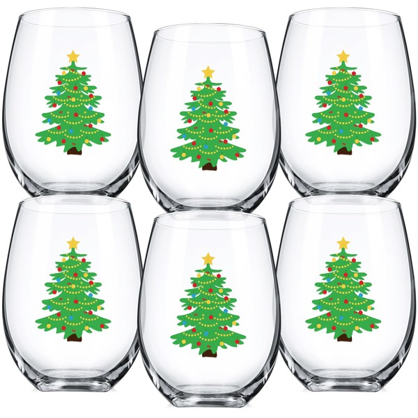 Umigy 6 Pieces Christmas Stemless Wine Glass, 12 oz Winterberry
