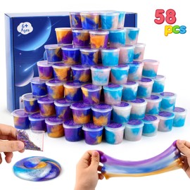 Slime Party Favors, 58 Pack Galaxy Slime Stretchy, Non-Sticky, Funny Clear Slime for Girls and Boys, Stress Relief Putty Slime for Kids- Classroom Reward, Valentine's Day Party Supplies