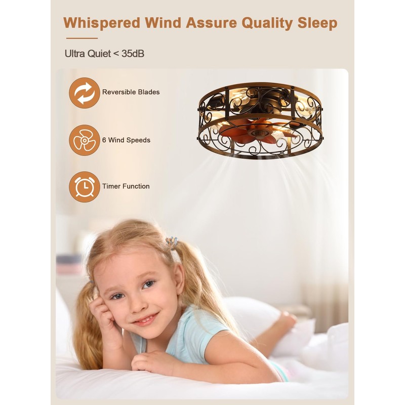 Curve Curio 18 Inch Farmhouse Caged Ceiling Fan with Light,