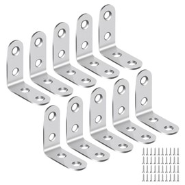 GAOHUI Angle Brackets, 10pcs Corner Brackets for Wood, Stainless L Shaped Bracket, 40mmx40mmx2mm, 90 Degree Bracket Plate Metal Angle Brackets, for Shelves, Furniture, Wood, with 40 Screws
