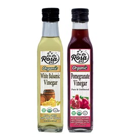 De La Rosa Organic Pomegranate and White Balsamic Vinegar, Vegan, Kosher, Non-GMO & Gluten Free, Great for Salad Dressings, Marinades & More, 8.45 Oz (Pack of 2)