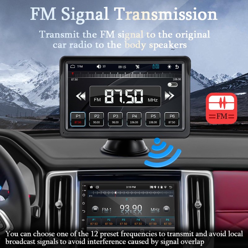 Eunavi 7" Portable Car Stereo Wireless CarPlay & Android Auto