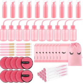 Set de 60 Cepillos para Champú de Pestañas, 10 Cepillos para Champú de Pestañas, 10 Tubos Y Aplicadores de Rímel, 10 Botellas con Bomba de Espuma, 10 Botellas de Enjuague, 10 Discos Desmaquilla