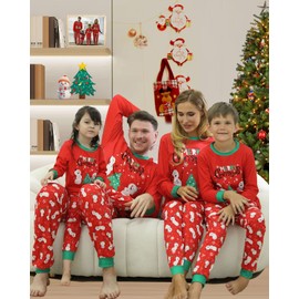Linnhoy Family Christmas Pajamas Set-Matching Christmas Family Pajamas,Red Christmas PJ's for Family Cute Xmas Snowman Print