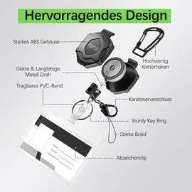 EOTW 1 x Retractable Key Ring, Tactical ID Badge Holder with 70 cm Retractable Steel Cable, Carabiner Hook Key Ring for Card Holder, Belt Clip and Keys, 10 oz