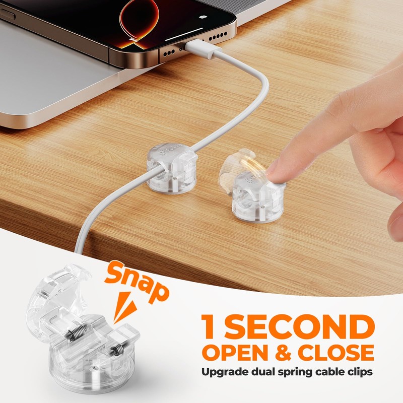 6 Pack Locking Spring Cable Clips, Rotatable Cord Organizer with
